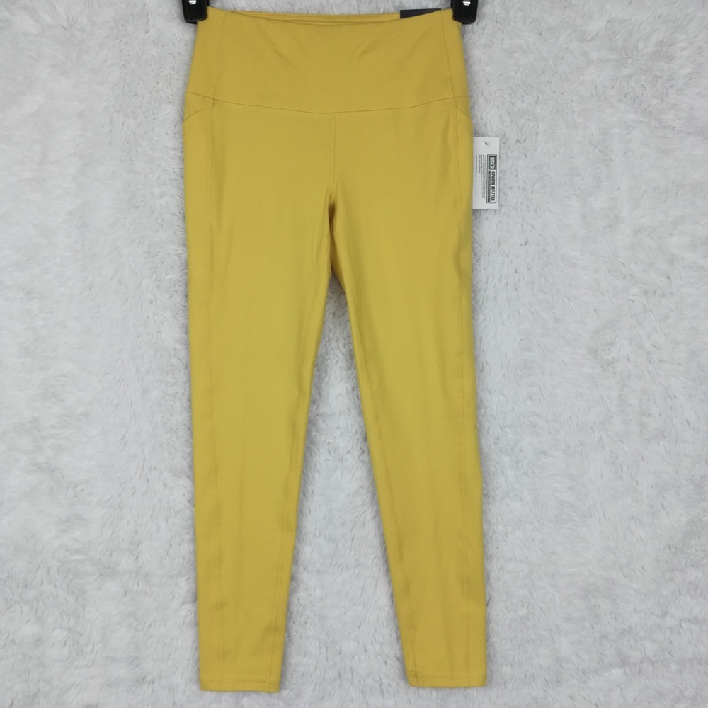DSG Pants Womens Leggings High Rise 7 8 Snug Stretch Yellow Pockets XS New